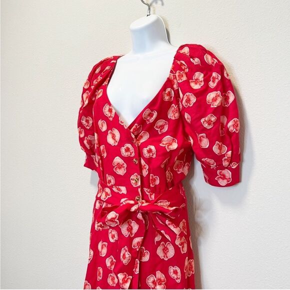 NEW Fame and Partners x Free People Button Front Floral Red Long Dress Size 2 - Picture 5 of 7